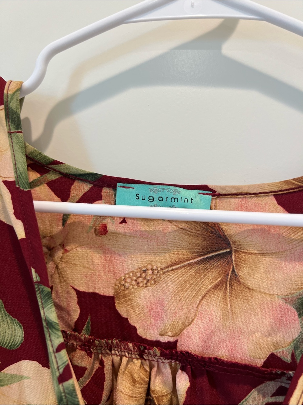 garmin Burgundy Floral Sundress with Cream & Green Accents - Picture 3 of 4